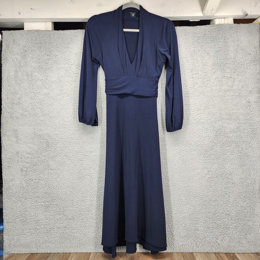 Moda International Navy Blue V-Neck Long Sleeve Empire Waist Maxi Dress XS